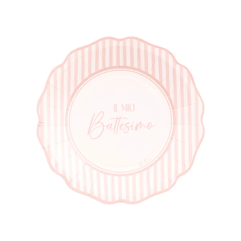 Piatti in Carta Biocompostabile Battesimo Rosa 21 cm - 8 pezzi
