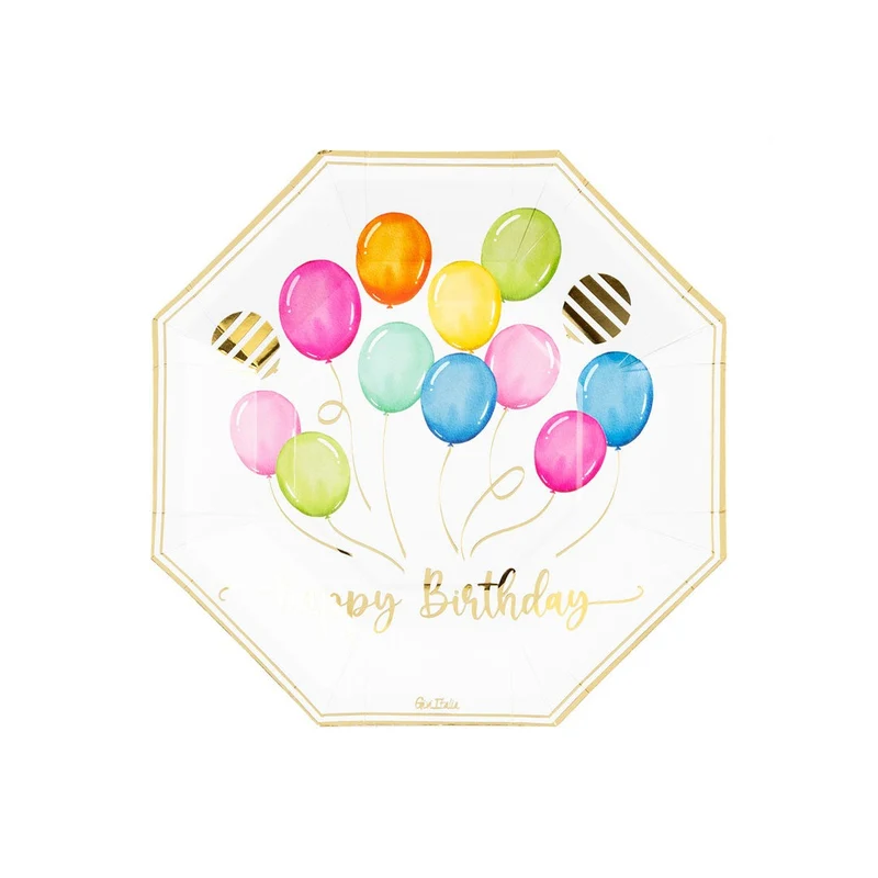 Piatti in Carta Biocompostabili Happy Birthday 20 cm - 8 pezzi
