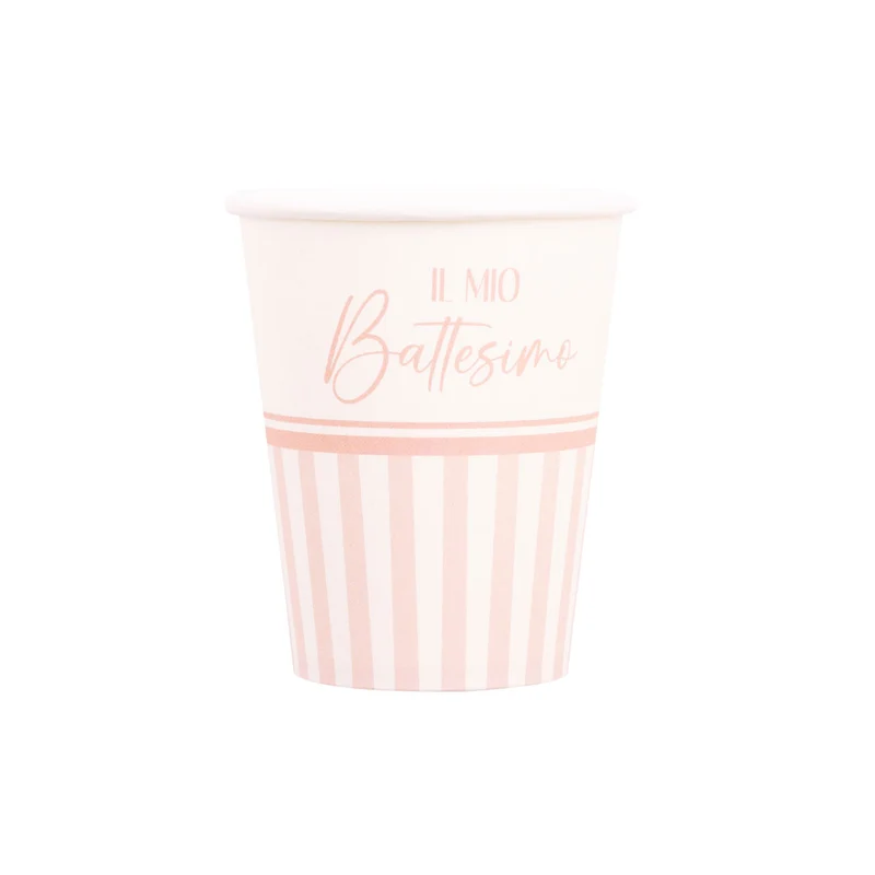 Bicchieri in Carta Biocompostabile Battesimo Rosa 250 cc - 8 pezzi