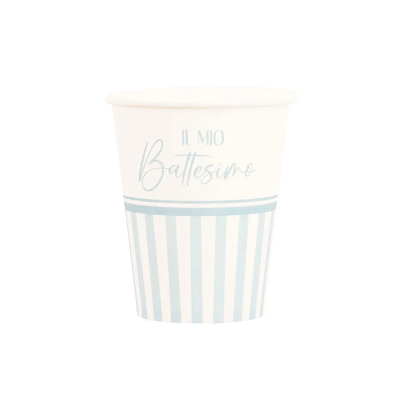 Bicchieri in Carta Biocompostabile Battesimo Azzurro 250 cc - 8 pezzi