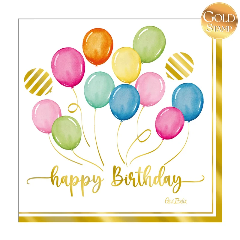 Tovaglioli in Carta Riciclata a 3 Veli Happy Birthday 33 x 33 cm - 16 pezzi