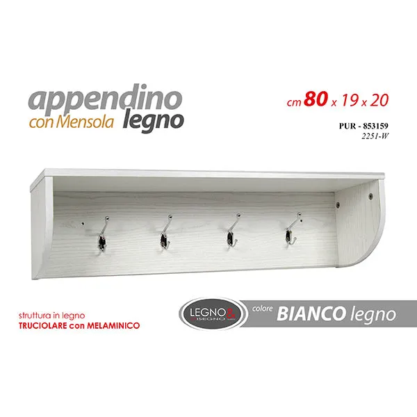 Appendiabiti Da Parete 4 Ganci Bianco 80x19x20cm
