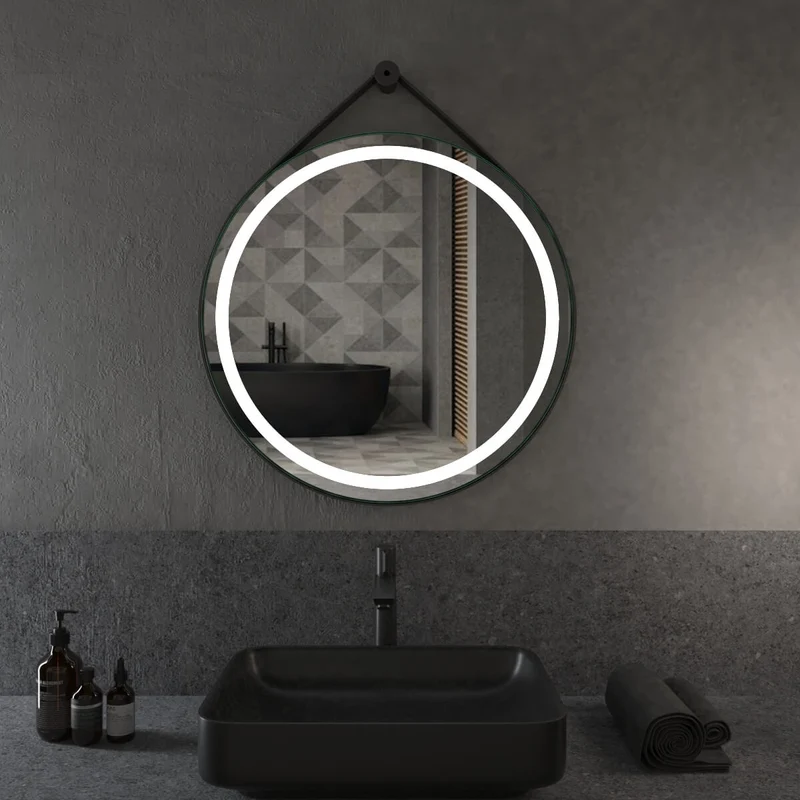 Specchio Tondo LED ø 70 cm CON STRINGA IN ECOPELLE