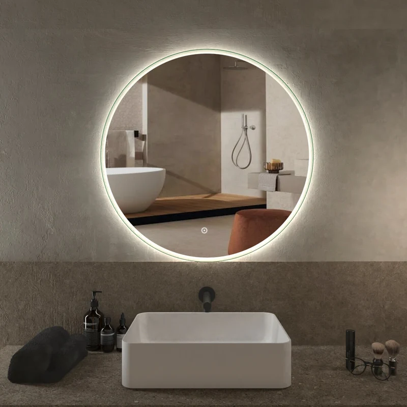 Specchio LED TOUCH con cornice satinata Tondo ø 80 cm
