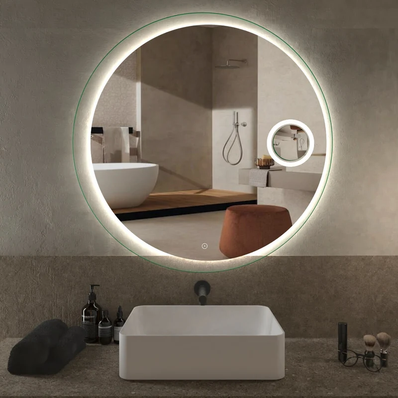Specchio LED TOUCH con cornice satinata e ingranditore Tondo ø 100 cm
