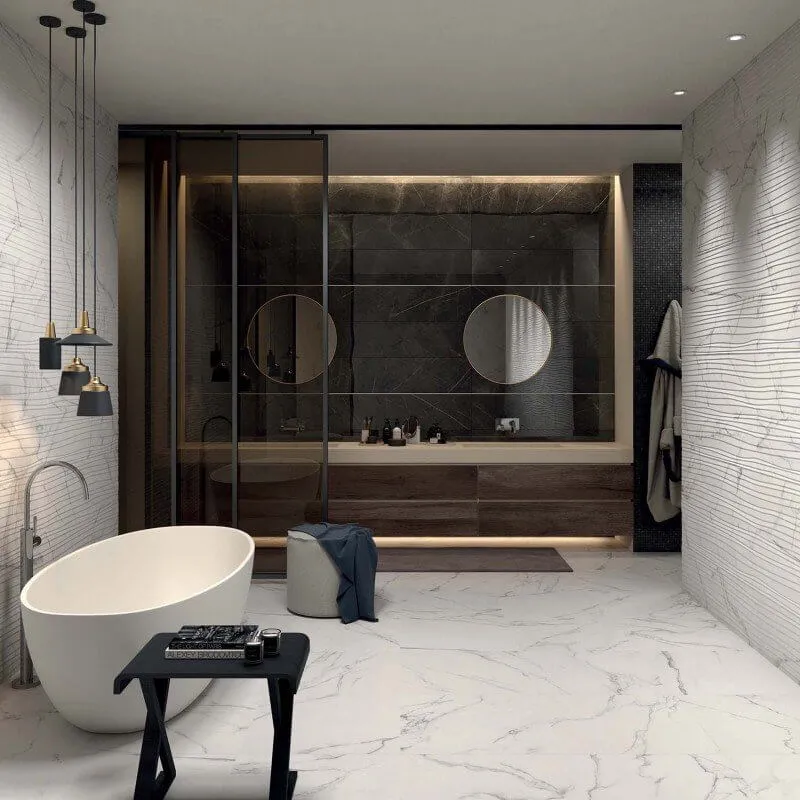 Gres Porcellanato Effetto Marmo Rettificato Lucido 60x60 8.5mm Statuario White Sensi - ABK