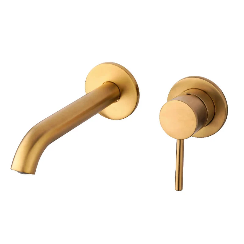 Miscelatore lavabo a parete con piletta Click Clack INCLUSA forma tonda oro spazzolato