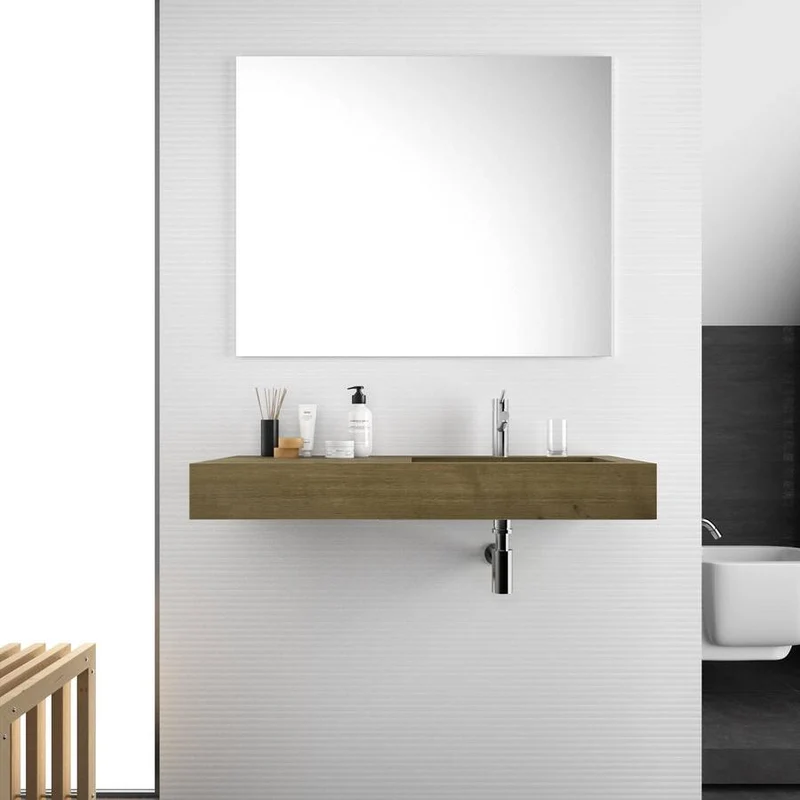 Lavabo bagno sospeso top da 100 cm rovere boemo con vasca integrata destra