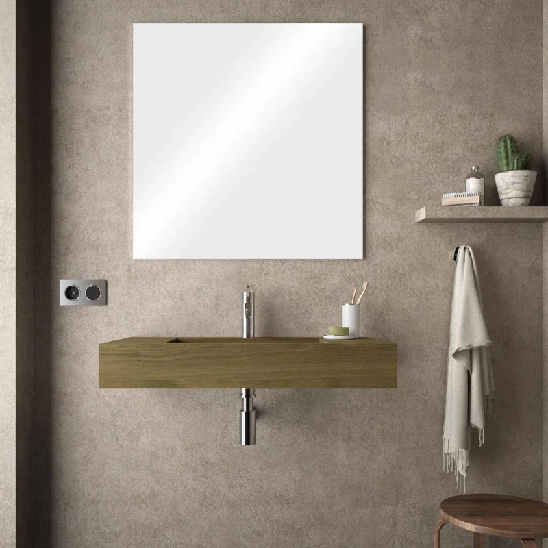 Lavabo sospeso rettangolare 100x46 cm in hpl rovere boemo - Jalama
