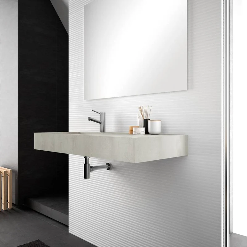 Top in HPL con lavabo integrato 100 cm vasca a sinistra grigio cemento alfa