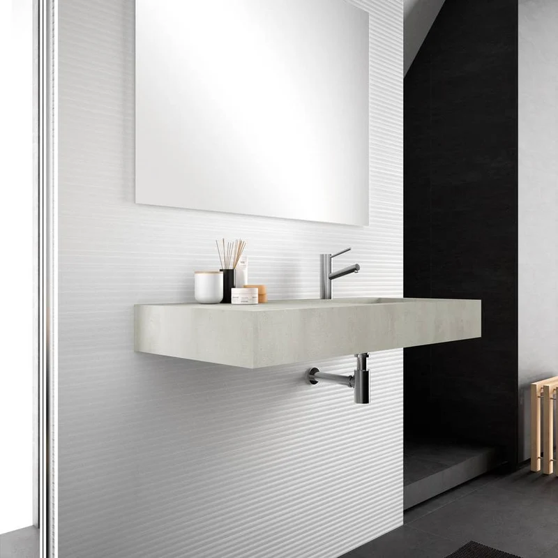 Lavabo rettangolare sospeso con vasca a destra 120x46 cm in hpl Jalama grigio cemento alfa
