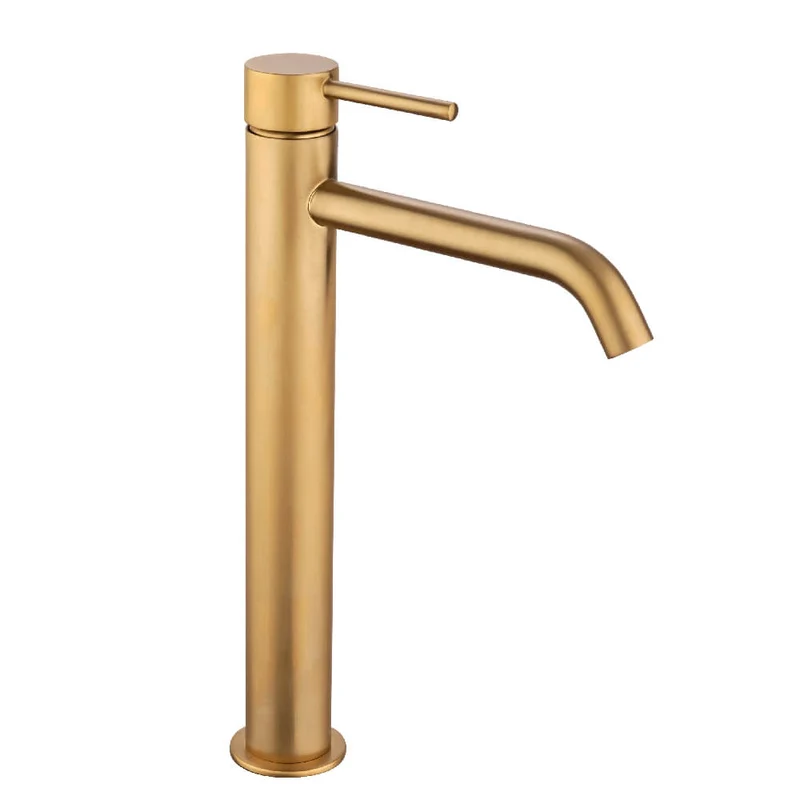 Miscelatore lavabo alto con piletta Click Clack INCLUSA forma tonda oro spazzolato