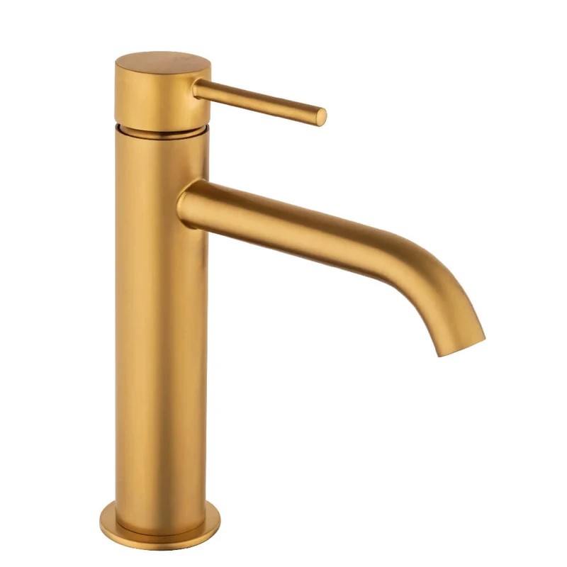 Miscelatore lavabo con piletta Click Clack INCLUSA forma tonda oro spazzolato