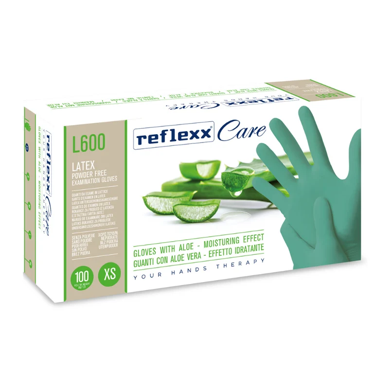 Guanti monouso in lattice con aloe Reflexx Care L600 - 6,2 g - 10 box da 100 pezzi