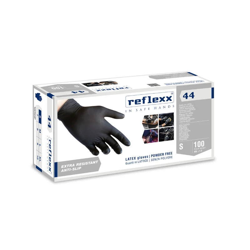 Guanti monouso in lattice nero senza polvere: Reflexx 44 - 6,2 g | R44 | 10 box da 100 pezzi