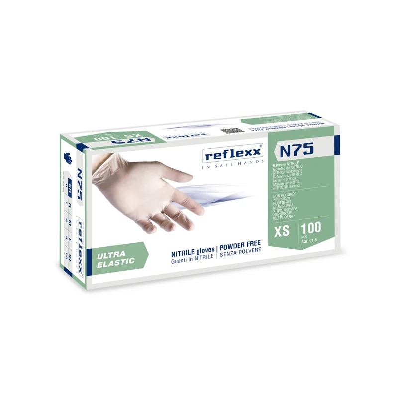 Guanti monouso in nitrile bianco elastico Reflexx N75 - 3,5 g | N75 | 10 box da 100 pezzi