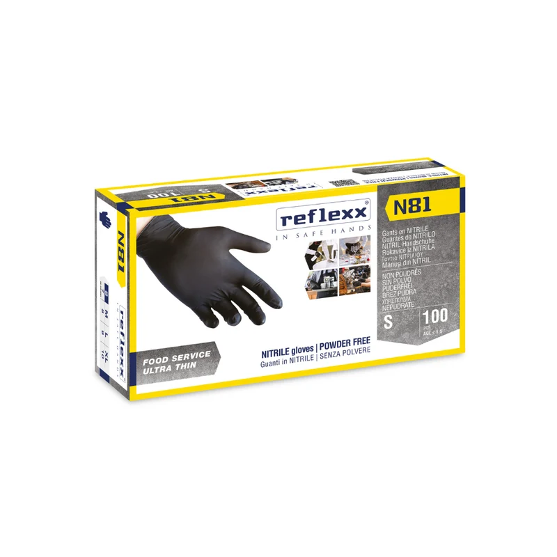 Guanti monouso in nitrile Food Service Reflexx N81 Black - 3,2 g | N81 | 10 box da 100 pezzi
