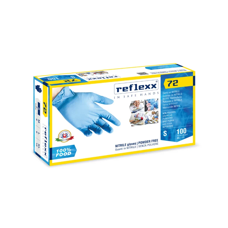 Guanti monouso in nitrile 100% Food Reflexx 72 - 3,5 g | R72 | 10 box da 100 pezzi