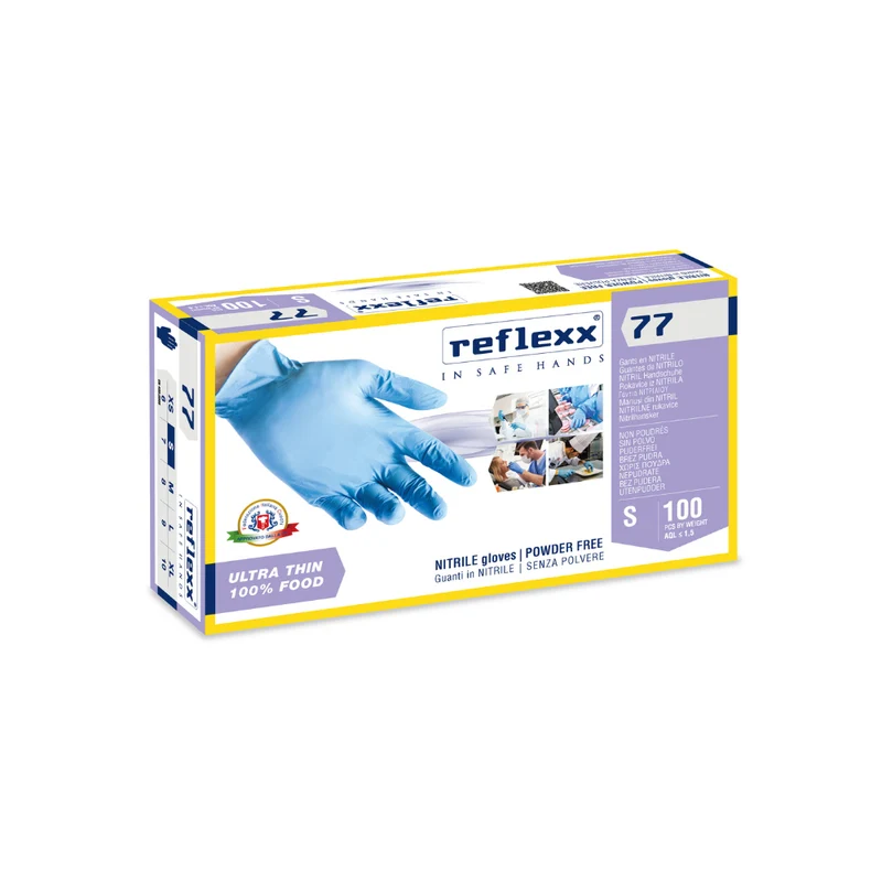 Guanti monouso in nitrile 100% Food Reflexx 77 - 3,0 g | R77100 | 10 box da 100 pezzi
