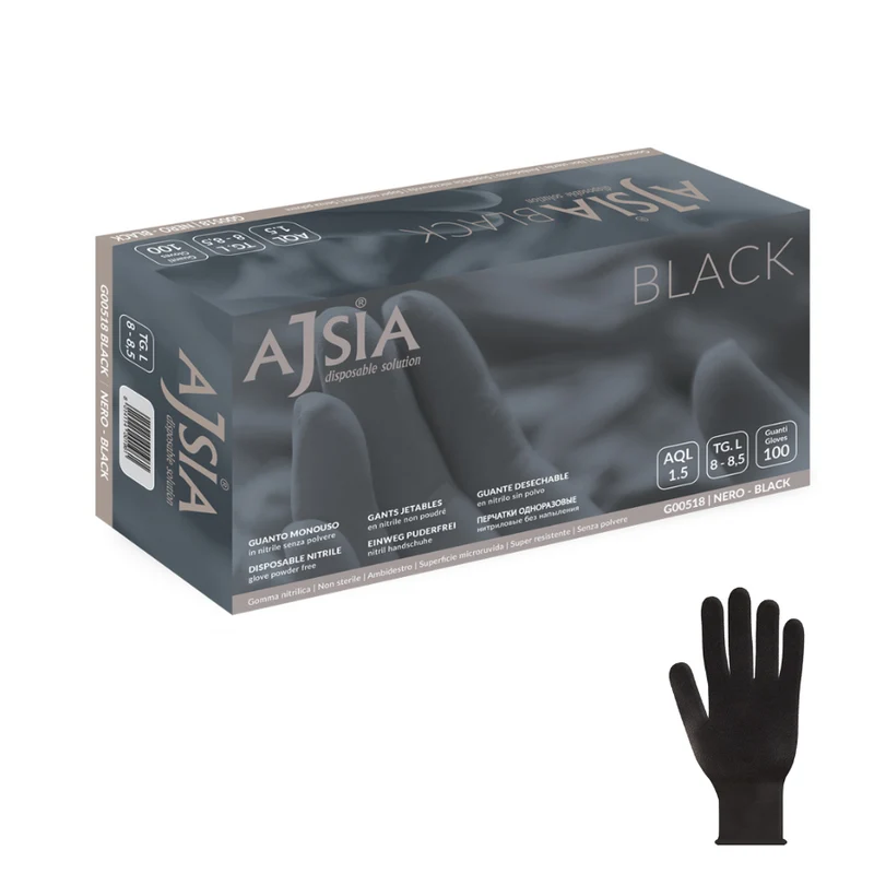 Guanti monouso in Nitrile: Black - 5,5 g | G00518 - Ajsia | 10 Box da 100 pezzi