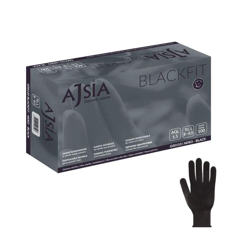 Guanti monouso in nitrile nero Black 3,5g G00110 senza lattice - cartone 10 box da 100 pezzi (1000 pz) - per studi medici, estetici, saloni e meccanica
