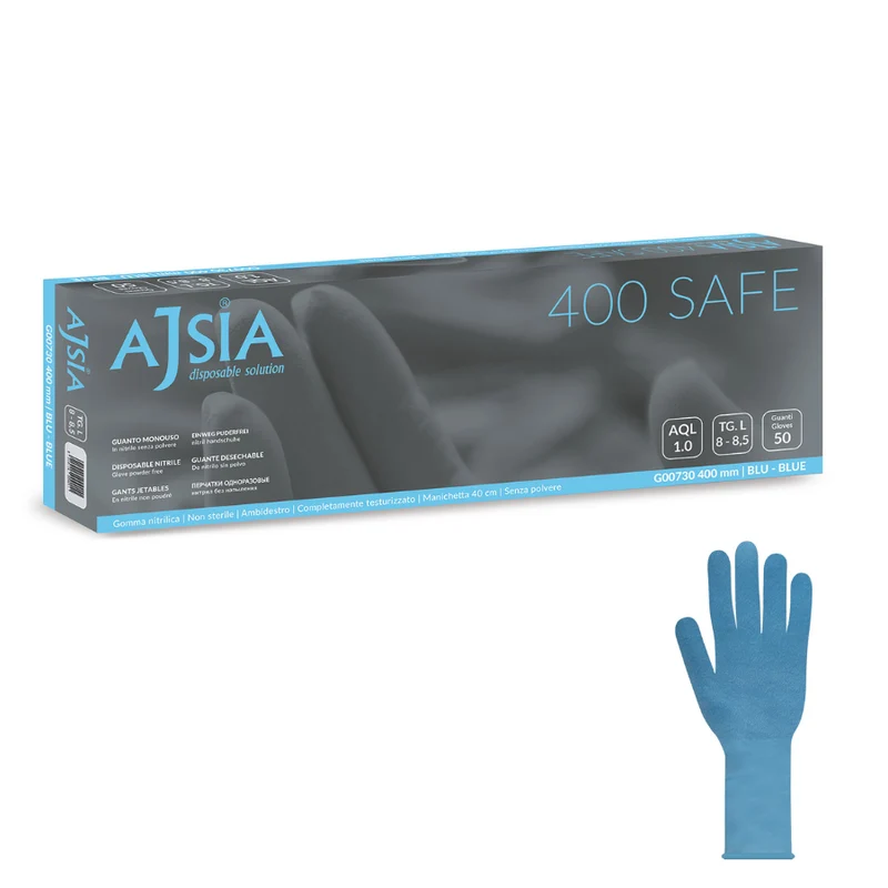 Guanti monouso in Nitrile: 400 Safe - 11 g | G00730 - Ajsia | 10 Box da 100 pezzi