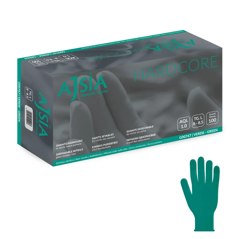 Guanti monouso in Nitrile: Hardcore - 6 g | G00767 - Ajsia | 10 Box da 100 pezzi