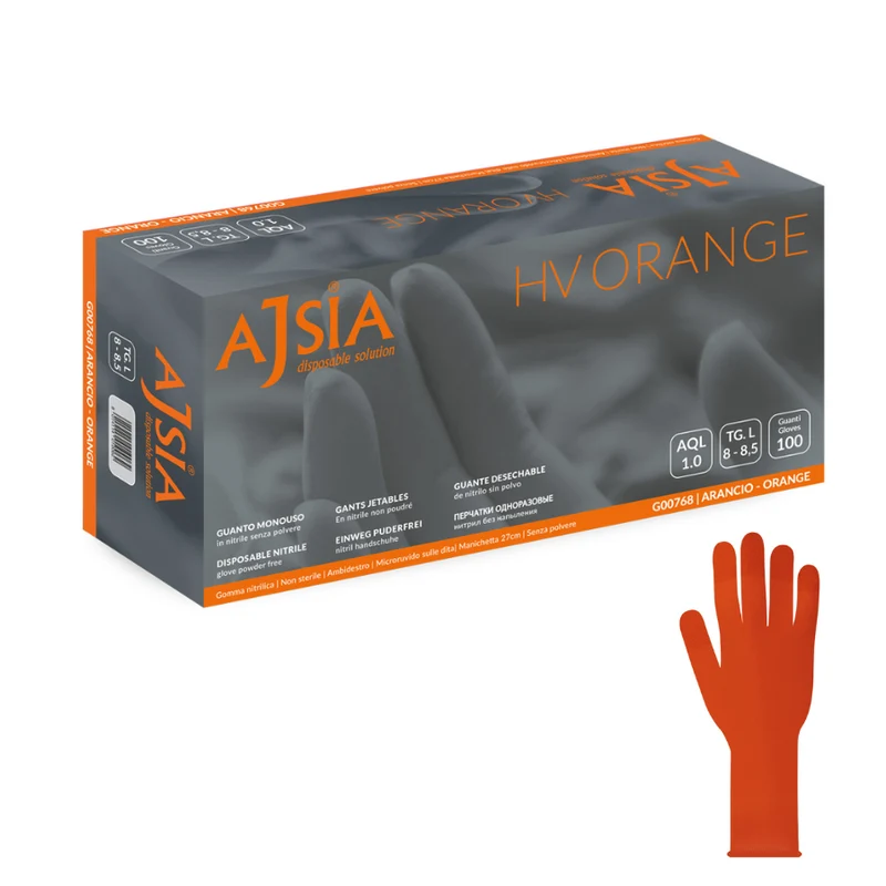 Guanti monouso in Nitrile: Hv Orange - 6,8 g | G00768 - Ajsia | 10 Box da 100 pezzi