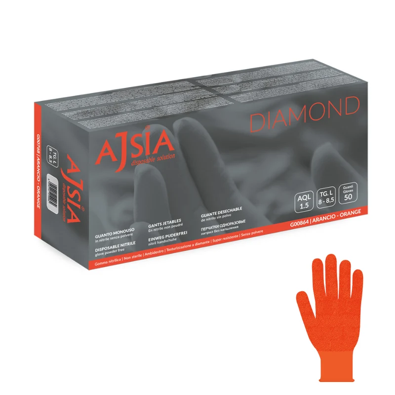Guanti monouso in nitrile Diamond Orange - 8 g | G00864 - Ajsia | 10 box da 50 pezzi