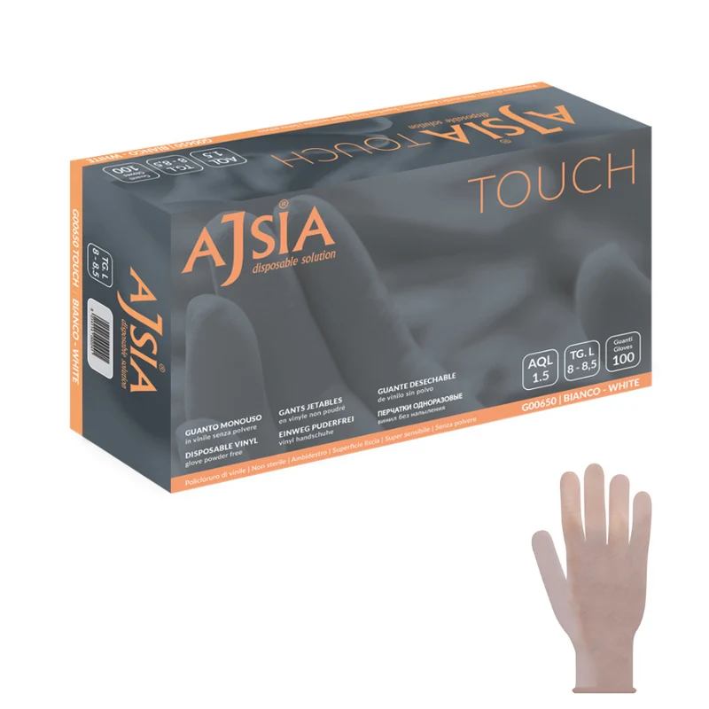 Guanti monouso in Vinile: Touch - 4,5 g | G00650 - Ajsia | 10 Box da 100 pezzi