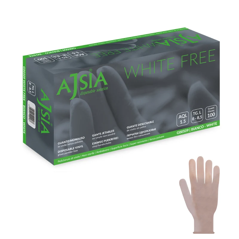 Guanti monouso in vinile White Free - 5 g | G00509 - Ajsia | 10 box da 100 pezzi