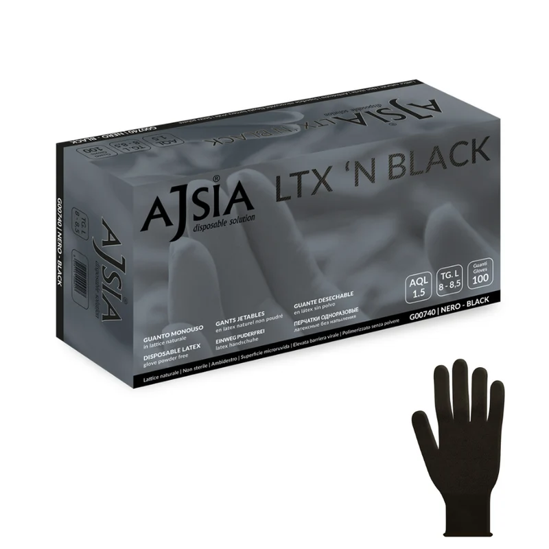 Guanti monouso in lattice: Ltx 'N Black - 7 g | G00740 - Ajsia | 10 box da 100 pezzi