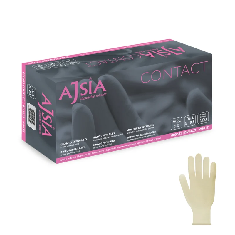 Guanti monouso in lattice: contact - 5,5 g | G00653 - Ajsia | 10 box da 100 pezzi