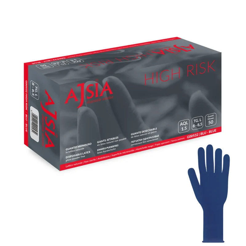 Guanti monouso in lattice: high risk - 17 g | G00532 - Ajsia | 10 box da 50 pezzi