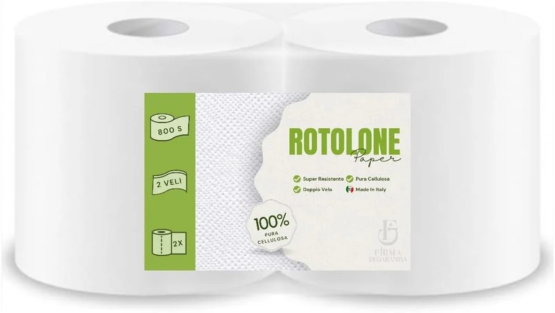 Coppia rotolone asciugatutto 800 Strappi - 2 Rotoli, 800 Strappi per Rotolo, Pura Cellulosa 2 Veli, Microgoffratura - Perfetti per Alimentari E Industria