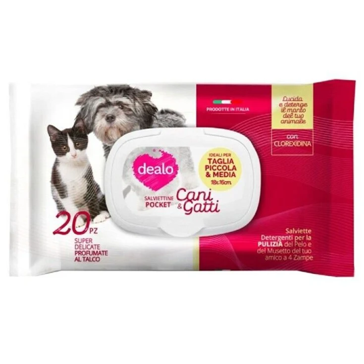 Dealo Salviette cani e gatti Pop-up, 20 pezzi — Cartone intero da 24 confezioni · Cartone da 24 pz