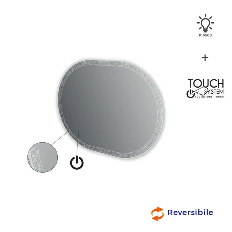 Specchio LED touch ovale con disegno intarsiato 75X100