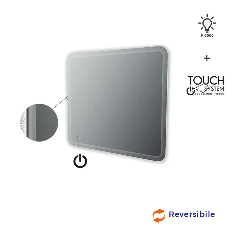 Specchio LED touch 90X100 con righe al bordo intarsiate