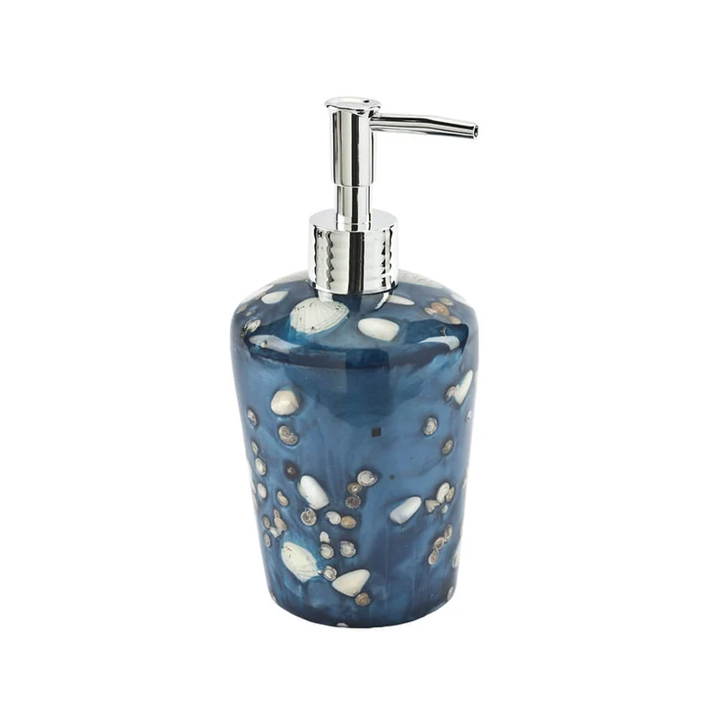 Dispenser da appoggio Antille azzurro perla con inserti conchiglie di Cipì