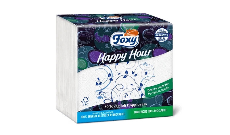Foxy Happy Hour Tovaglioli 2 Veli 50 pz – Cartone 18 Confezioni