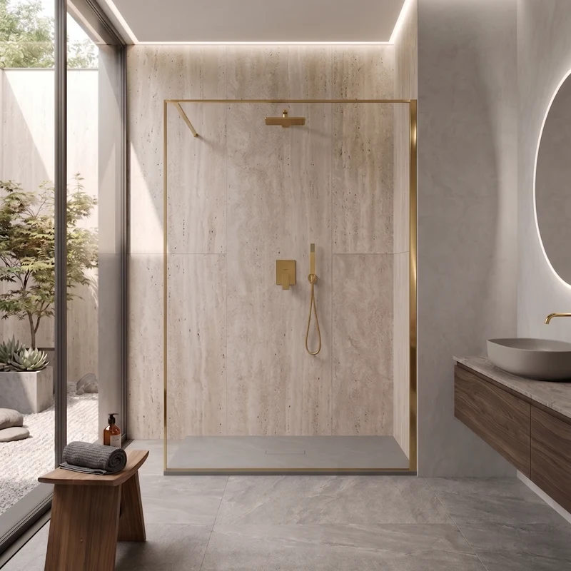 Parete Walk-in 120 cm Vetro Trasparente e Profilo Gold Brush - Breeze