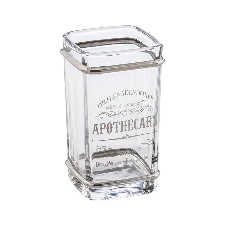 Bicchiere porta spazzolini da appoggio Retrò di Cipì in vetro decorato silver