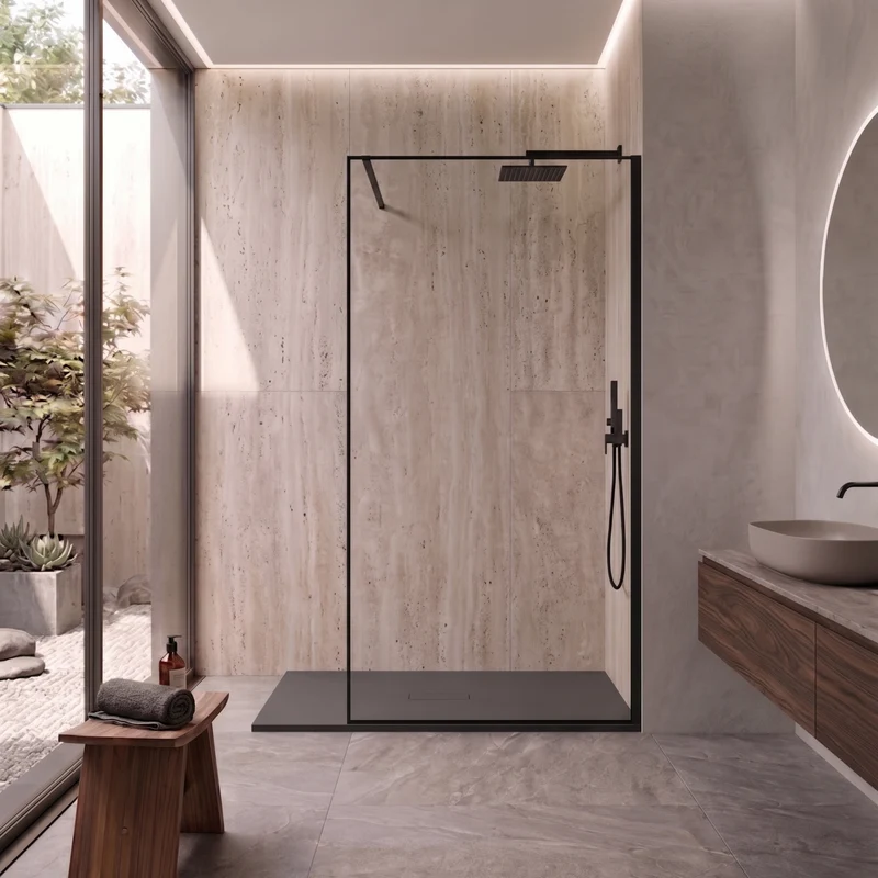 Parete Walk-in 100 cm Vetro Trasparente e Profilo Carbon - Breeze