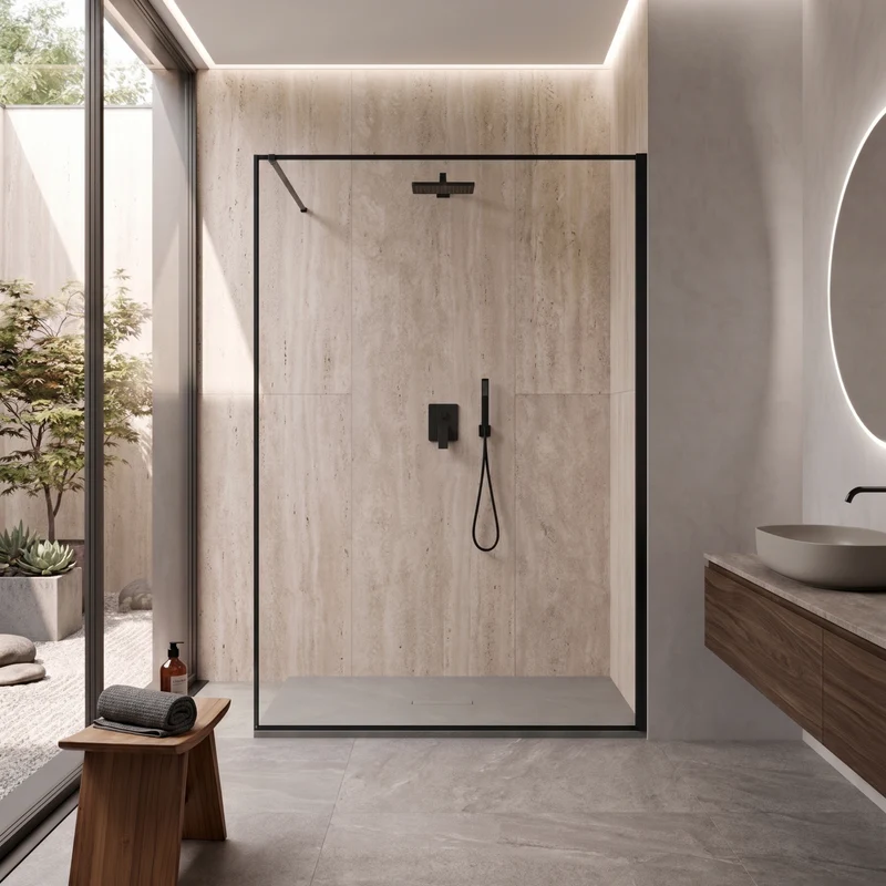 Parete Walk-in 120 cm Vetro Trasparente e Profilo Carbon - Breeze