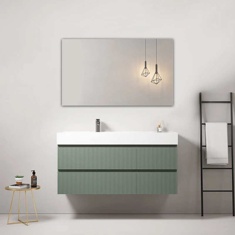 Mobile bagno sospeso cannettato 120 cm Verde Salvia Lavabo a Sinistra in Resina Specchio Quadro - Fiji Paint