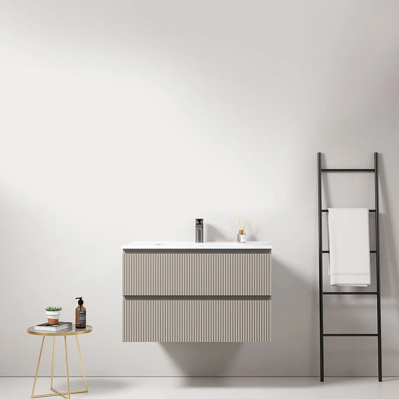 Mobile bagno sospeso cannettato 80 cm Grigio Cenere Lavabo in Ceramica Senza Specchio - Fiji Paint