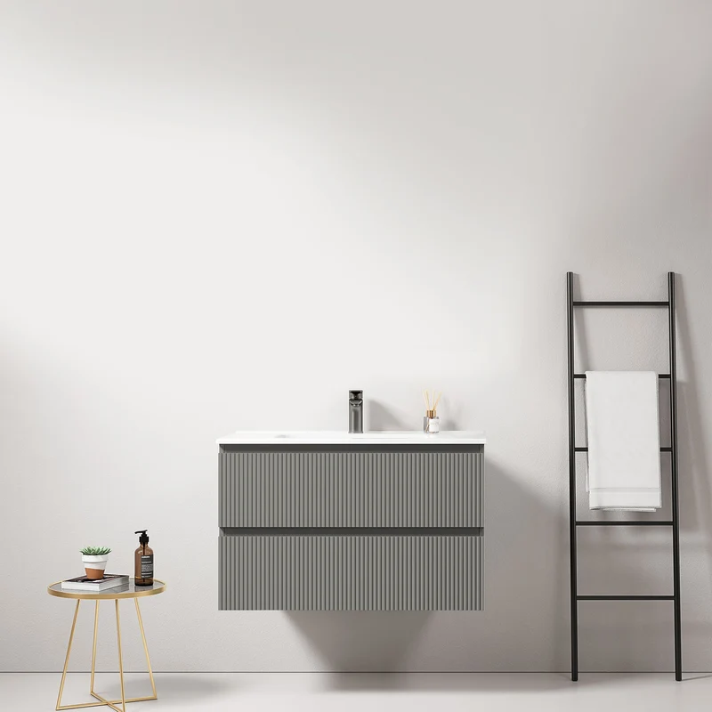 Mobile bagno sospeso cannettato 80 cm Grigio Londra Lavabo in Ceramica Senza Specchio - Fiji Paint