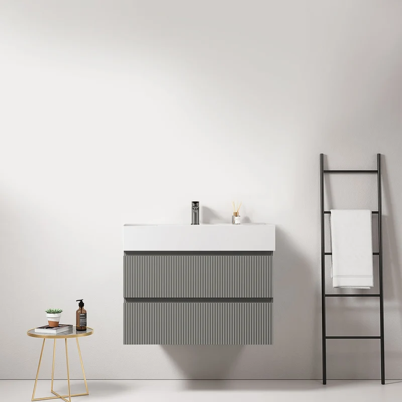 Mobile bagno sospeso cannettato 80 cm Grigio Londra Lavabo in Resina Senza Specchio - Fiji Paint