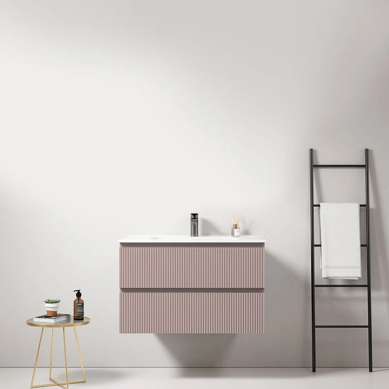 Mobile bagno sospeso cannettato 80 cm Rosa Retro Lavabo in Ceramica Senza Specchio - Fiji Paint