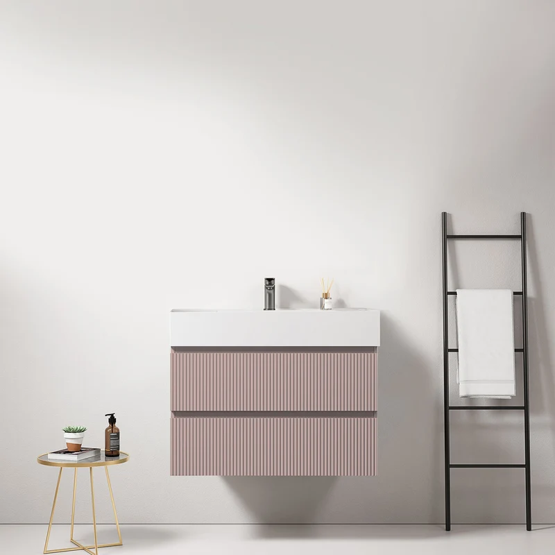 Mobile bagno sospeso cannettato 80 cm Rosa Retro Lavabo in Resina Senza Specchio - Fiji Paint